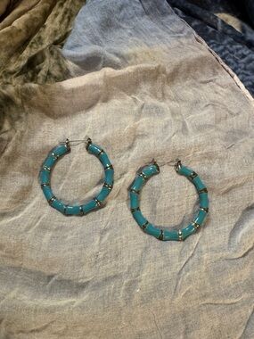 Turquoise and gold tone Hoop Earrings - Women Jewelry